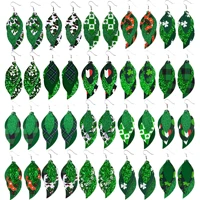 st patricks day jewelry 3 layers green tone leather dangle drop earrings for women parade accessory festival gift wholesale