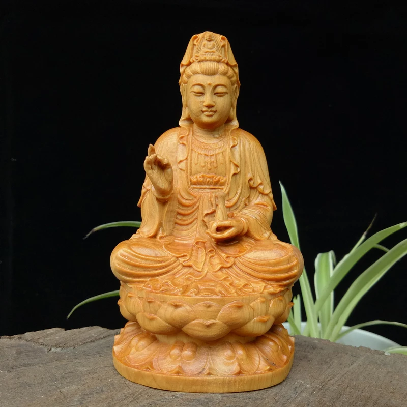 

Solid Wood Guanyin Tathagata Statue Chinese Buddha Statue Ornaments, Carving Crafts Home Decoration Shakyamuni Buddha