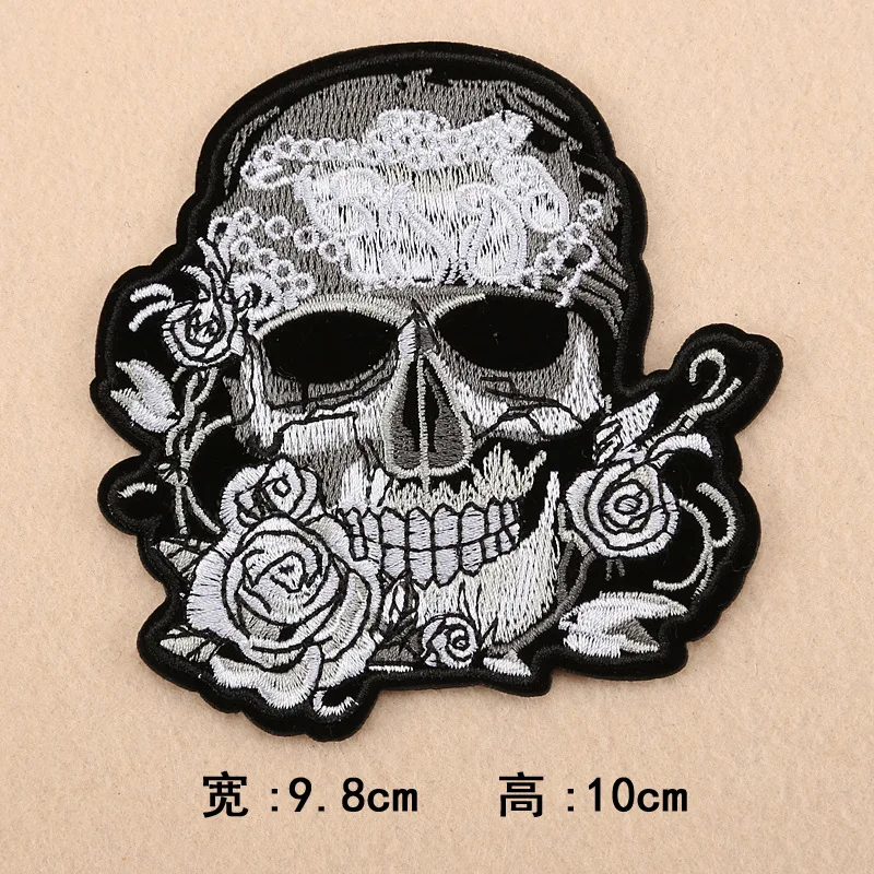 

Skull Garment Accessories Punk Patch Ghost Head Embroidered Cloth Stickers Iron on Patches for Clothes Large Patch