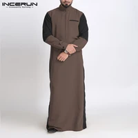 incerun autumn casual men patchwork stand collar long sleeve muslim kaftan tops fashion mens robe streetwear abaya jubba thobe