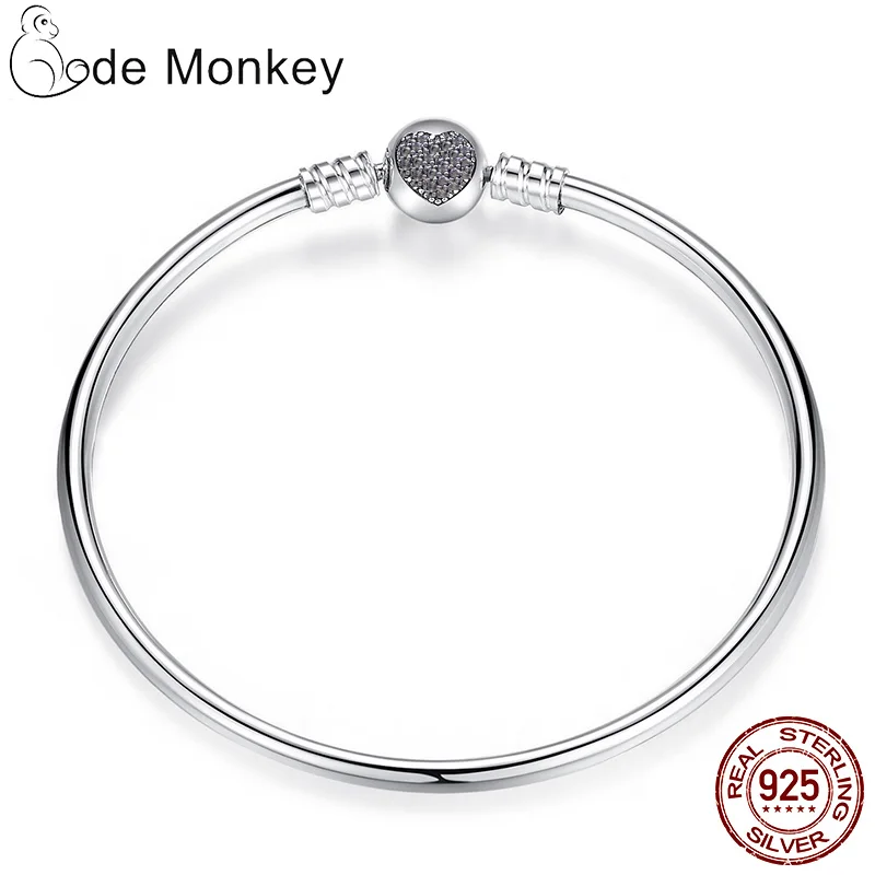 

Hot Sale 100% Real Sterling Silver Bracelet Fit Original Design Beads Charms Bangle DIY Jewelry Making Gift For Women