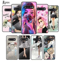 fashion female girl for samsung galaxy s20 fe s10e s10 s9 s8 ultra plus lite plus 5g tempered glass cover phone case