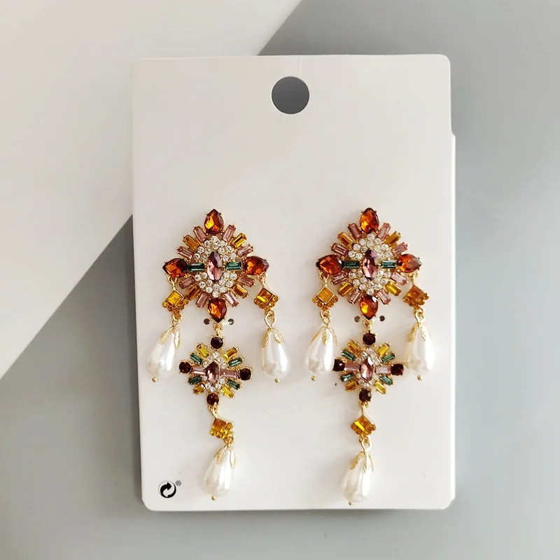 

trendy big statement crystal dangle drop pearl earrings jewelry for women