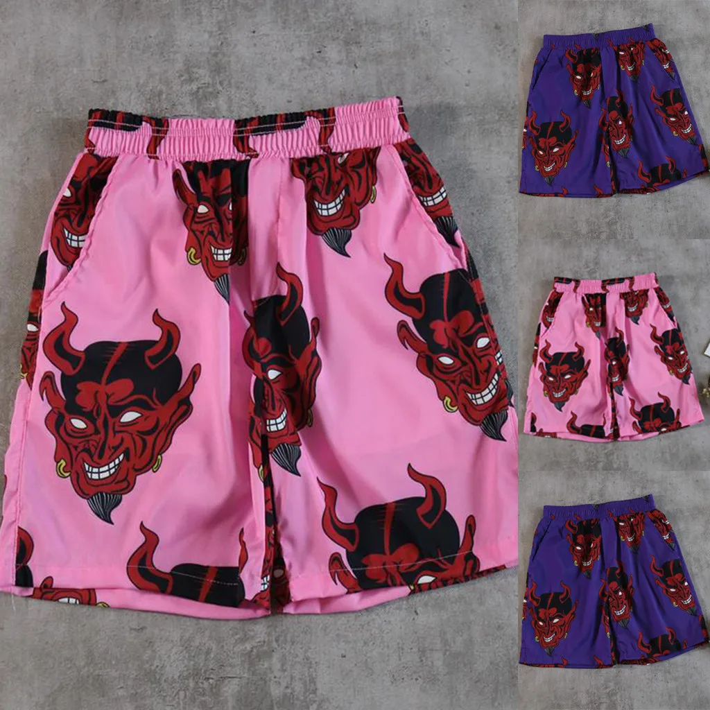 

Devil Full Printed Full Printed Shorts Men Women Unisex Hip Hop Streetwear Hawaiian Elastic Waist Summer Beach Harajuku Shorts