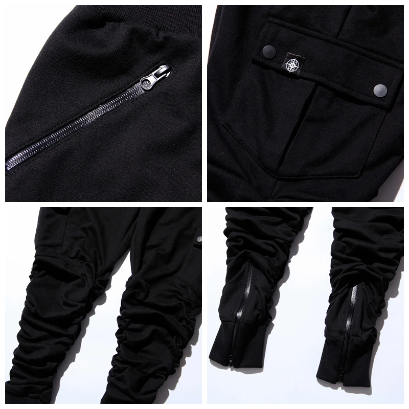 

Men's Sweatpants Black Skinny Pleated Joggers Pants Hip Hop Streetwear Ankle Zipper Joggers for Men All-match Trousers
