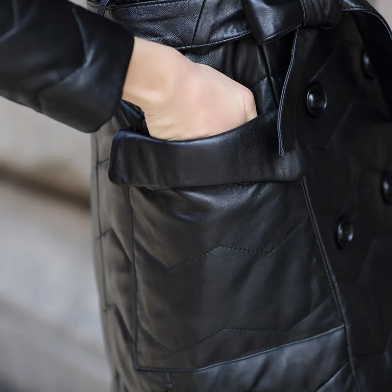 

Coat 2021 Genuine Female Sheepskin Real Leather Jacket Winter Coat Women Clothes New Fox Fur Collar Long Down Jackets