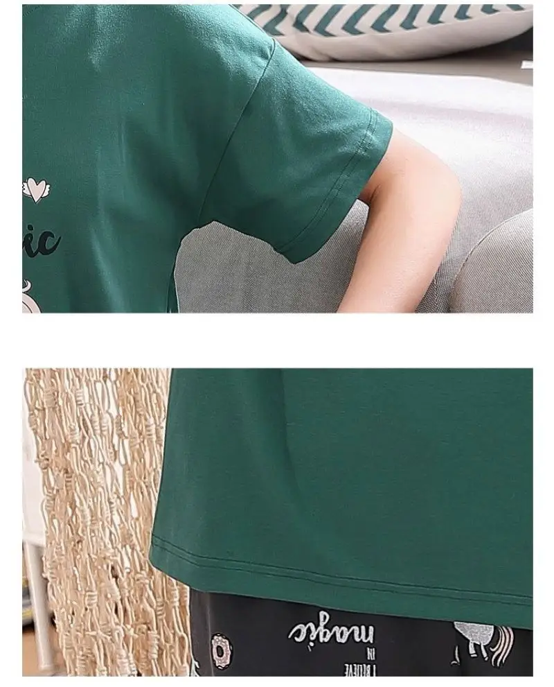 BZEL New Arrival Women's Sleepwear Cute Cartoon Print Set Pajamas For Women Sweet Sleeve Top And Shorts Home Suit Summer | Женская