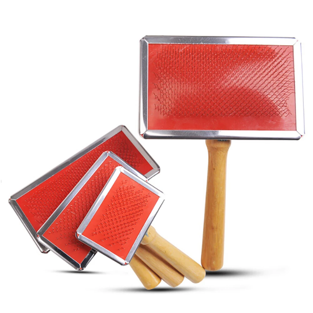 Расческа для ухода ха шерстью животных Массажная щетка волос с деревянной ручкой