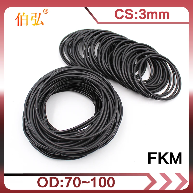 

1PC Fluorine rubber Ring Black FKM O-ring Seal OD70/72/75/80/85/90/95/100*3mm O Ring Gaskets Oil resistance Ring Sealing Washer