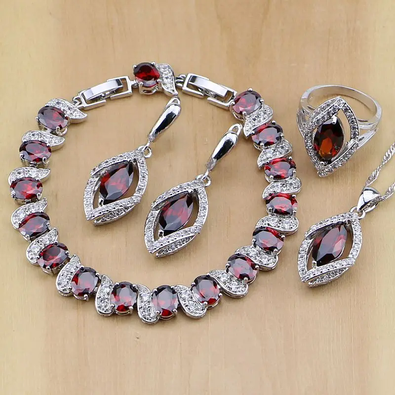 Женские свадебные серьги/кулон/ожерелье/кольца/браслет из стерлингового серебра