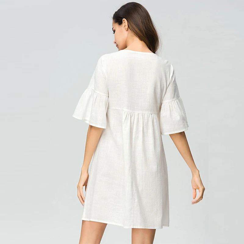 Dubai Turkey Embroidered Cotton And Linen Skirt Muslim Trumpet Sleeve Women's Clothing Islamic Morrocan Kimono Arab Middle East |