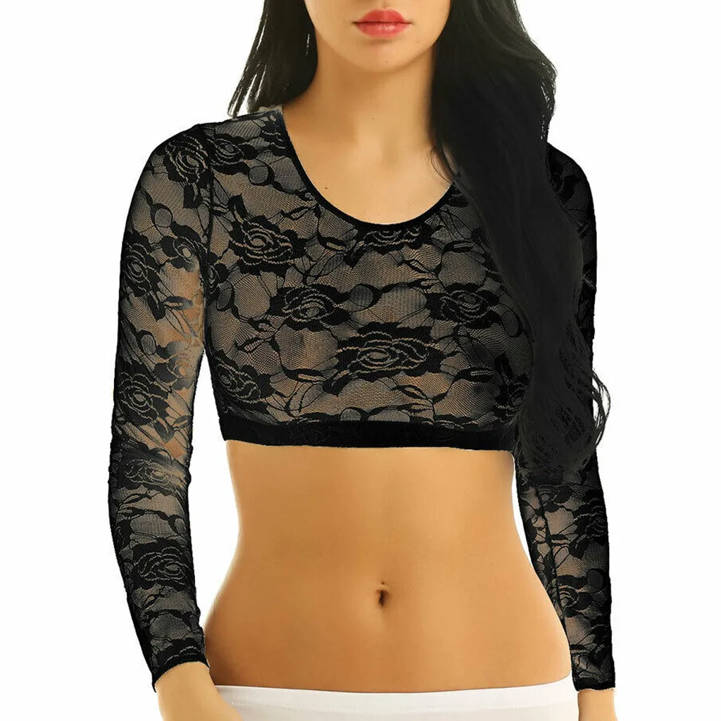 Прозрачный укороченный топ Женский сетчатый с коротким рукавом и цветами