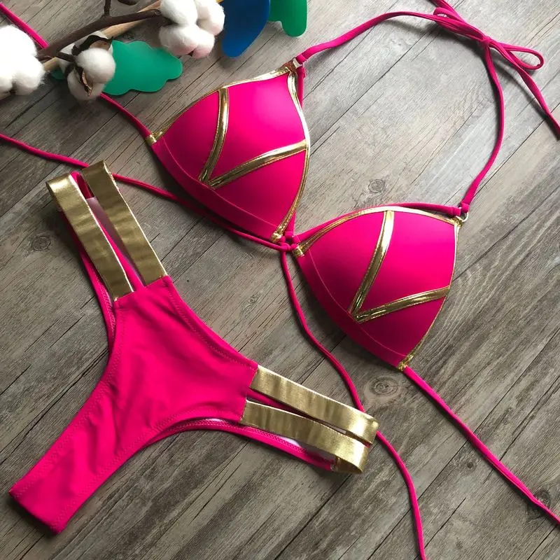 2019 New Sexy triangle bikini suit new ladies swimwear swimwears summer beach clothes female low waist red swimsuit bikinis Set |
