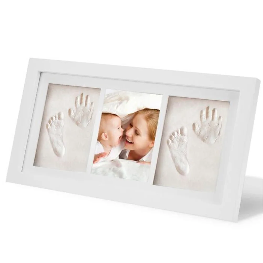 Marco de fotos con huella de beb&eacute;, Kit de regalo para crecimiento de memoria, arcilla no t&oacute;xica de madera, recuerdo de decoraci&oacute;n del hogar-3