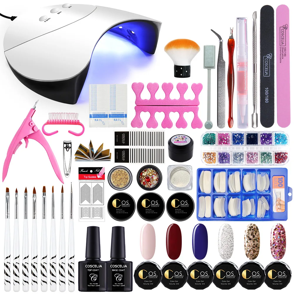 6 color Set 03 COSCELIA 36 Вт УФ-светодиодный светильник для сушки маникюра, гель для наращивания ногтей, дрель для ногтей, Гель-лак для ногтей, наборы для ногтей, верхнее Базовое покрытие, маникюрный набор - Цвет: 6 color Set 03