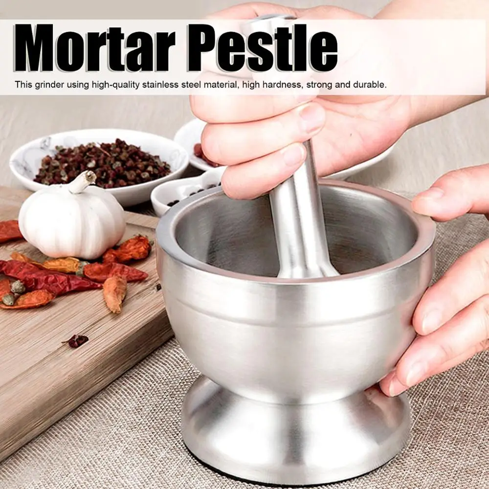 

Housewhold Cafe Mortar Pestle Set Stainless Steel Manual Garlic Press Grinder Crusher Kitchen Accessory Manual Bean Grinder