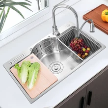 304 Stainless Steel Sink Single Basin Kitchen Sink Large Single Basin Sink Multifunctional Embedded Under Counter Basin