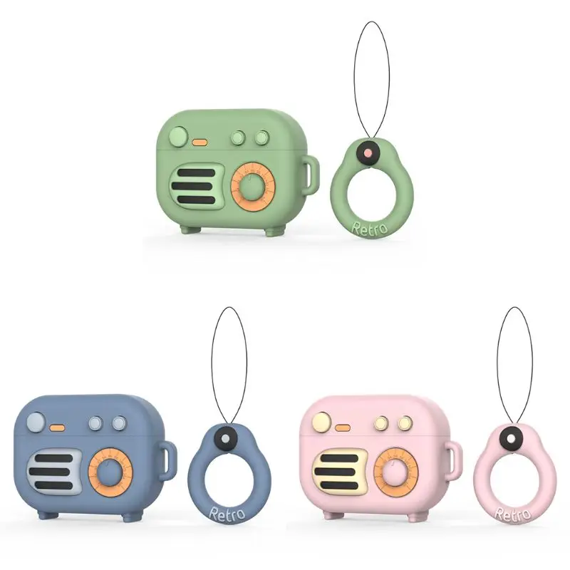 

Retro Radio Protective Case Anti-slip Silicone Cover Carabiner for airpods Pro
