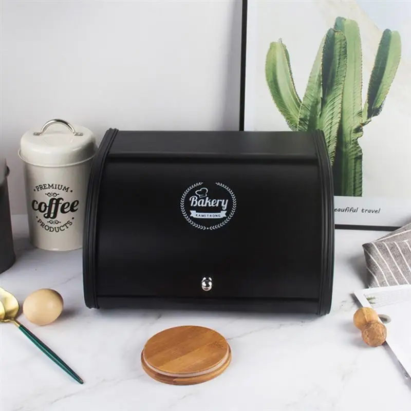 

1pc Dustproof Bread Box Household Storage Bin Practical Food Container Nordic Baking Products Storage Basket (Black)