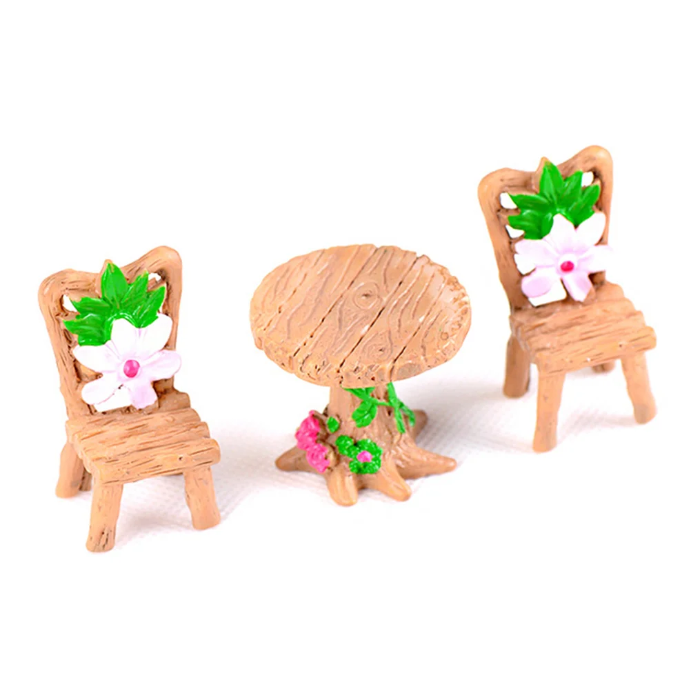 

Moss Micro Landscape Succulent Plants Decoration Wood Table and Chair Resin Process Mini Decoration DIY Material(Set of 3pcs)