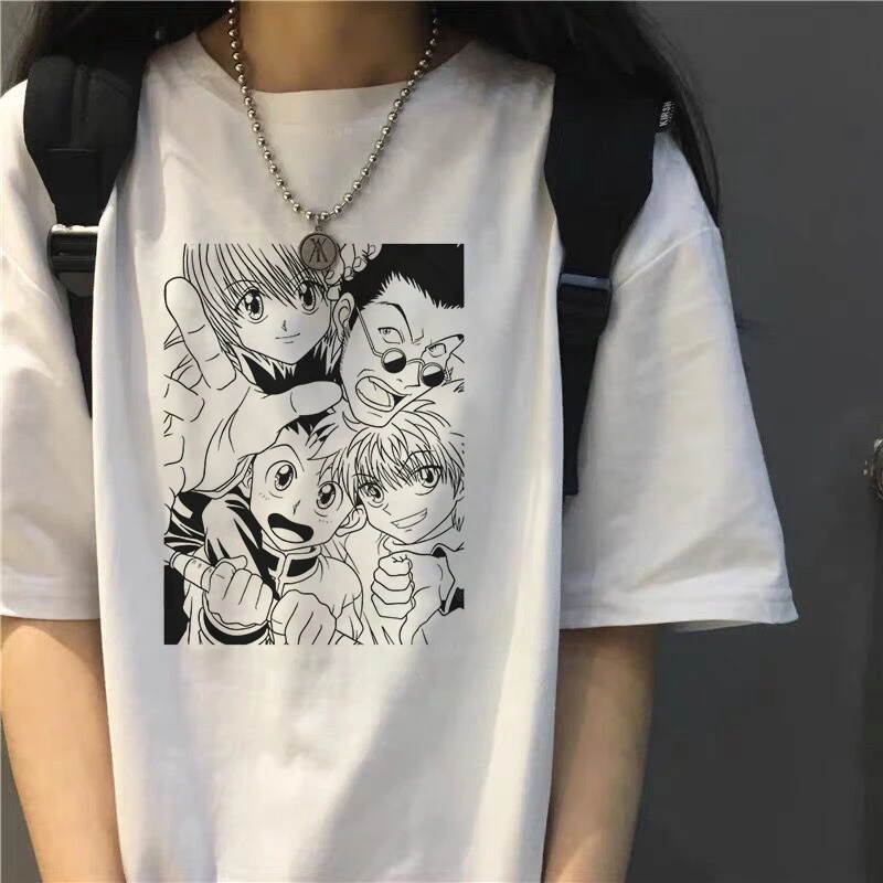 Hunter x hunter kurapika tees Japanese cartoon casual Ulzzang punk large size loose O-neck Harajuku bf Vintage female T-shirt