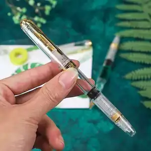011 прозрачная перьевая ручка, поршневая чернильная ручка, F Перо, Золотой зажим, канцелярские принадлежности, офисные и школьные принадлежности