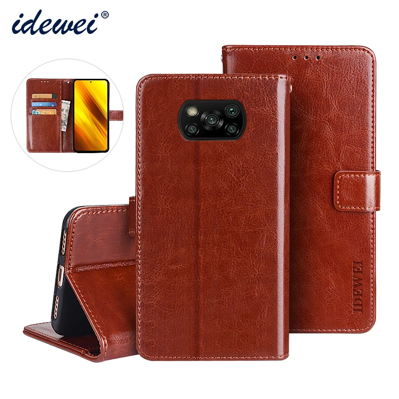 IDEWEI для Poco X3 NFC, чехол, роскошный кожаный чехол для телефона, для Xiaomi Poco X3 NFC, защитный флип-чехол, кошелек, чехол, 6,0\