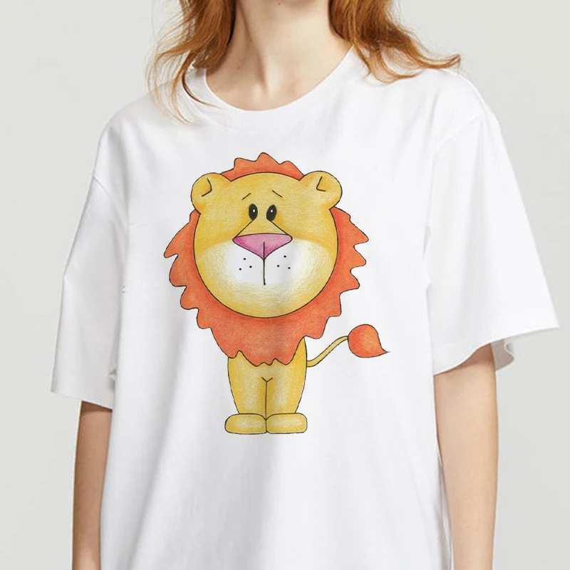 Cute cartoon lion printed t shirt women 90s Graphic T-shirt Harajuku Tops Tee Cute Short Sleeve animal tshirt Female Tshirts
