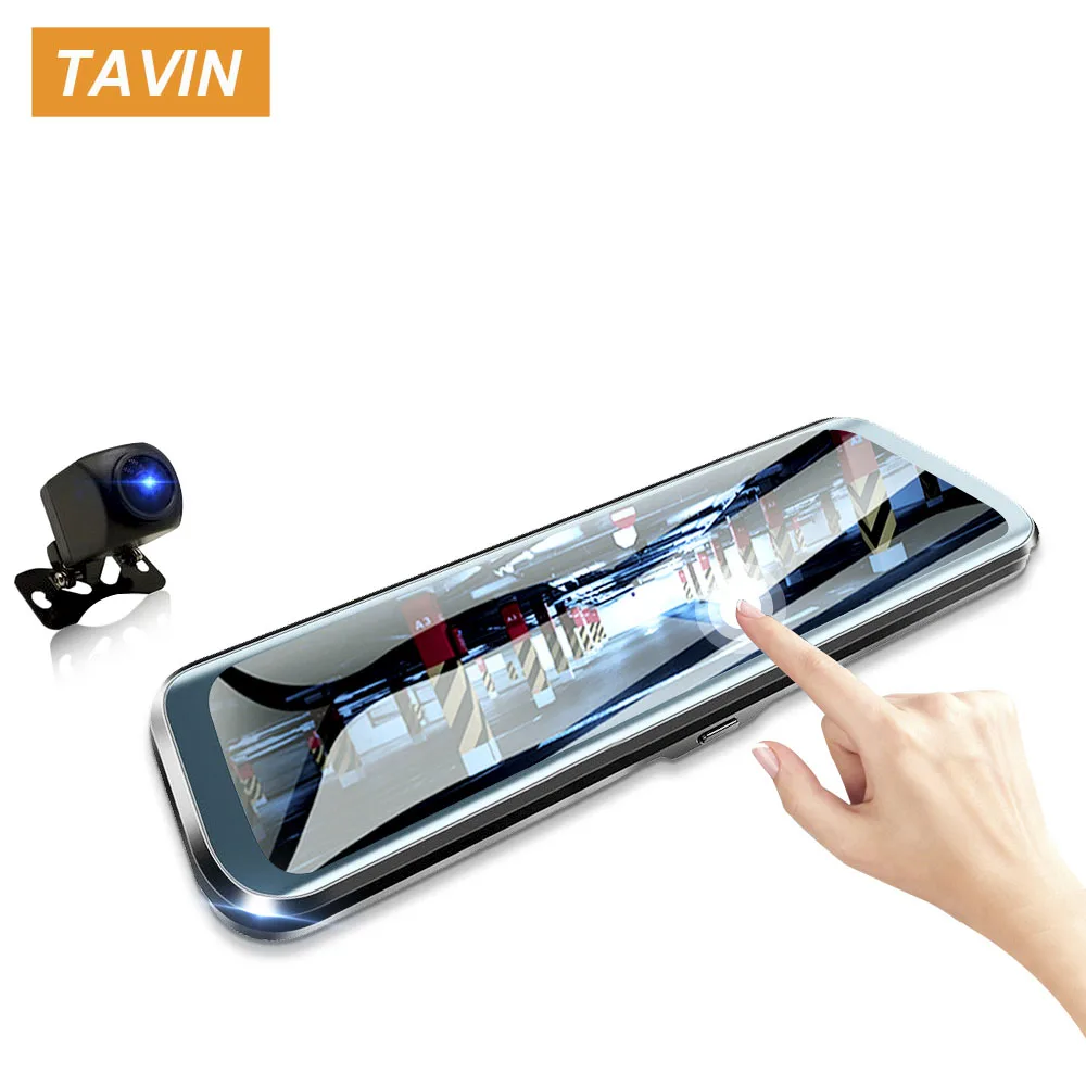 Автомобильный видеорегистратор TAVIN, 10 дюймов, сенсорный экран, зеркало заднего вида, видеорегистратор, Full HD, фронтальная Автомобильная камера+ 1080 P, задняя камера, двойной объектив, видео рекордер