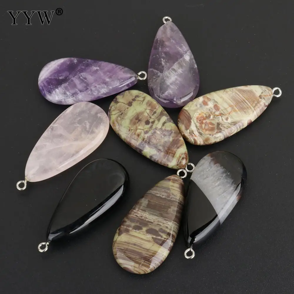 

10pcs/Lot Rose Quartzed Pendant For Necklace DIY Making Natural Stone Lace Agates Charm Maixed Amethysts Pendant 20x45x6-8mm