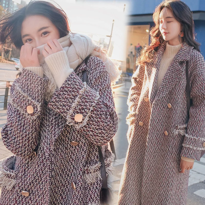 Зимнее новое длинное плотное шерстяное пальто модное свободное Шерстяное