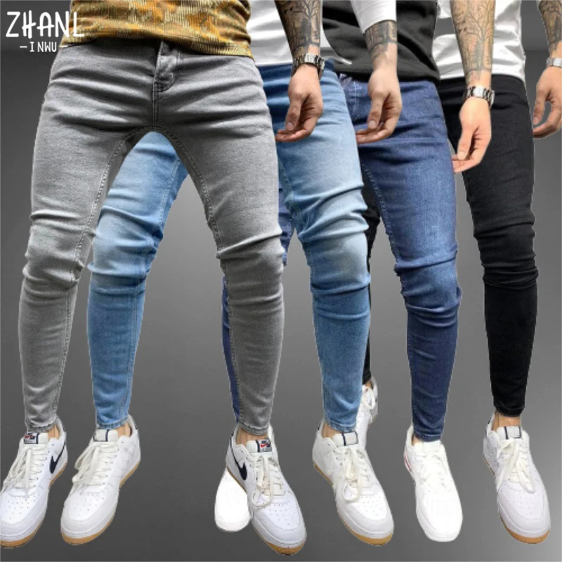 

Jeans Men Casual Black Slim Pencil Pants Men's Fashion Skinny Biker Pants Streetwear Work Trousers Hip Hop Party Denim Clothing