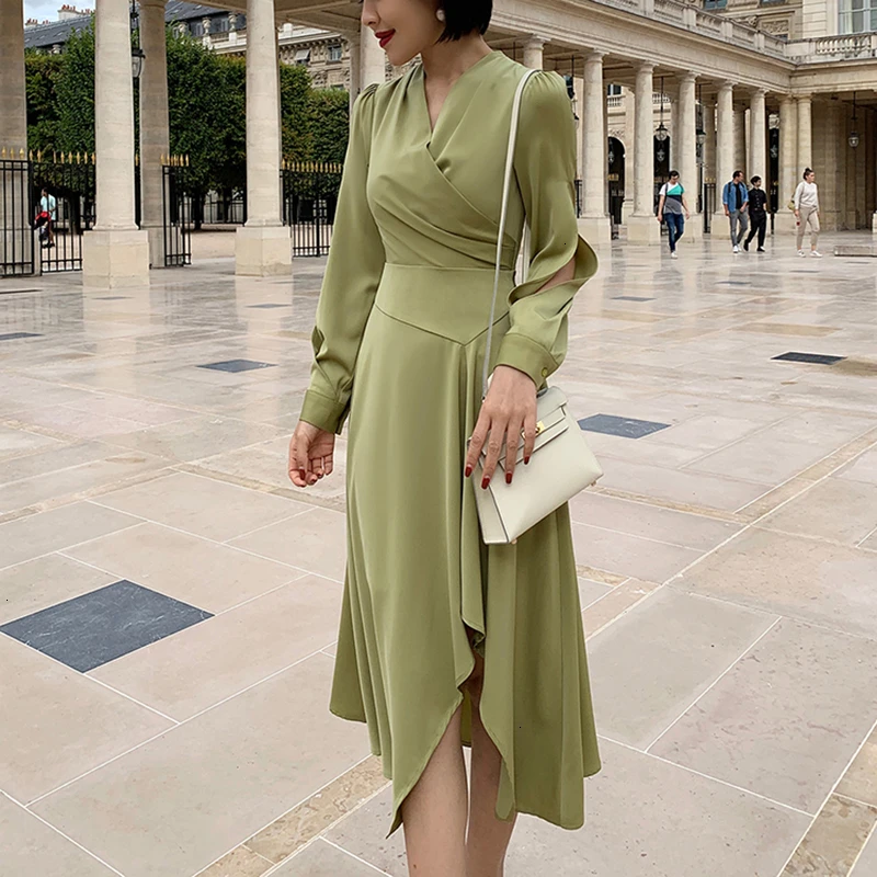 GALCAUR элегантные асимметричные платья женские с v образным вырезом длинным