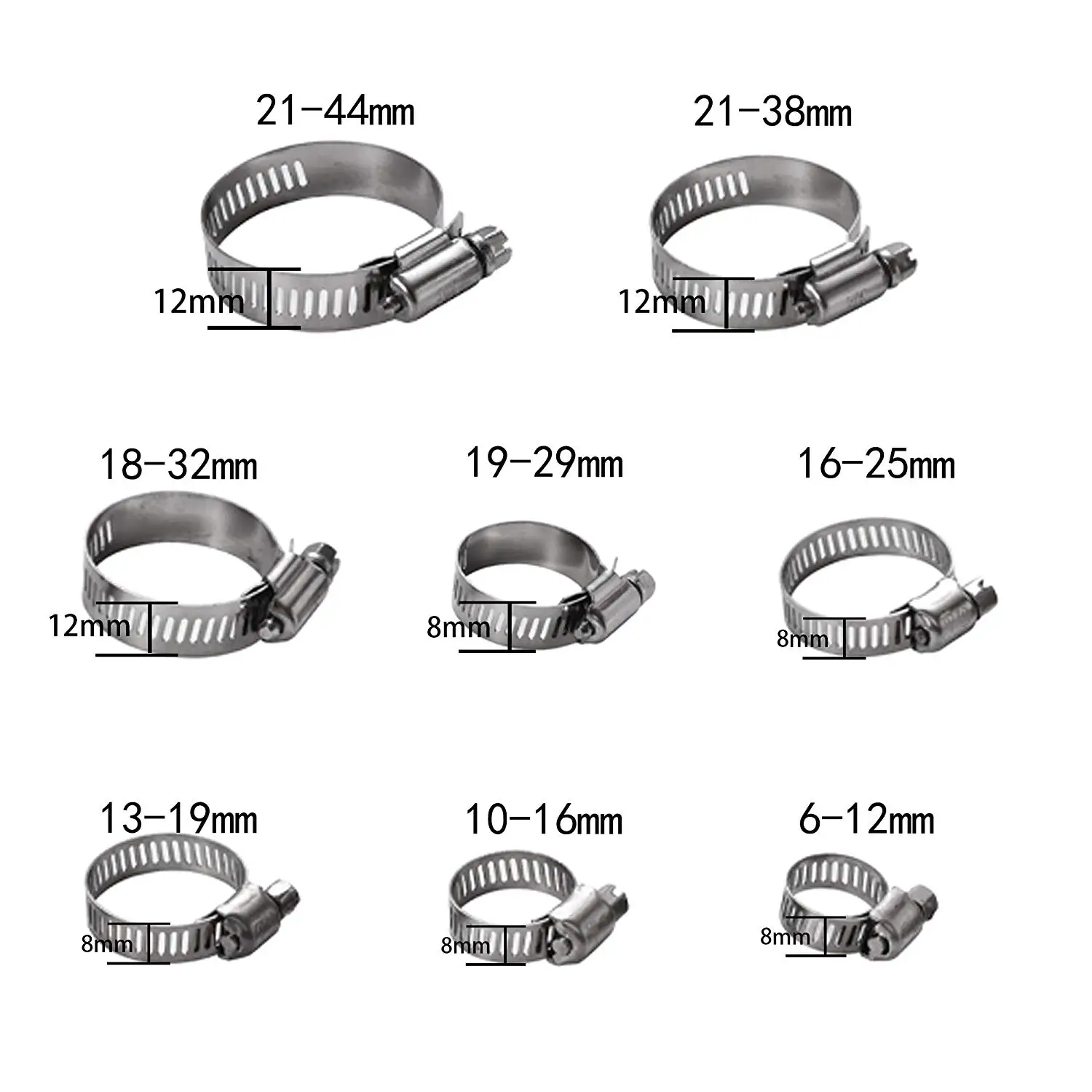 

Hose Clamps Assortment 100% 304 Stainless Steel Adjustable Worm Gear Hose Clamps,Fuel Line Clamp for Plumbing Automotive