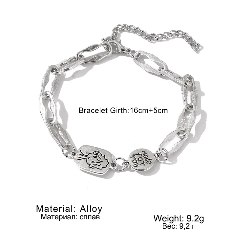 

IFMIA Punk Silver Color Link Chain Trendy Bracelet for Women Vintage Handmade Geometry Bracelets Anklets Jewelry Birthday Gifts