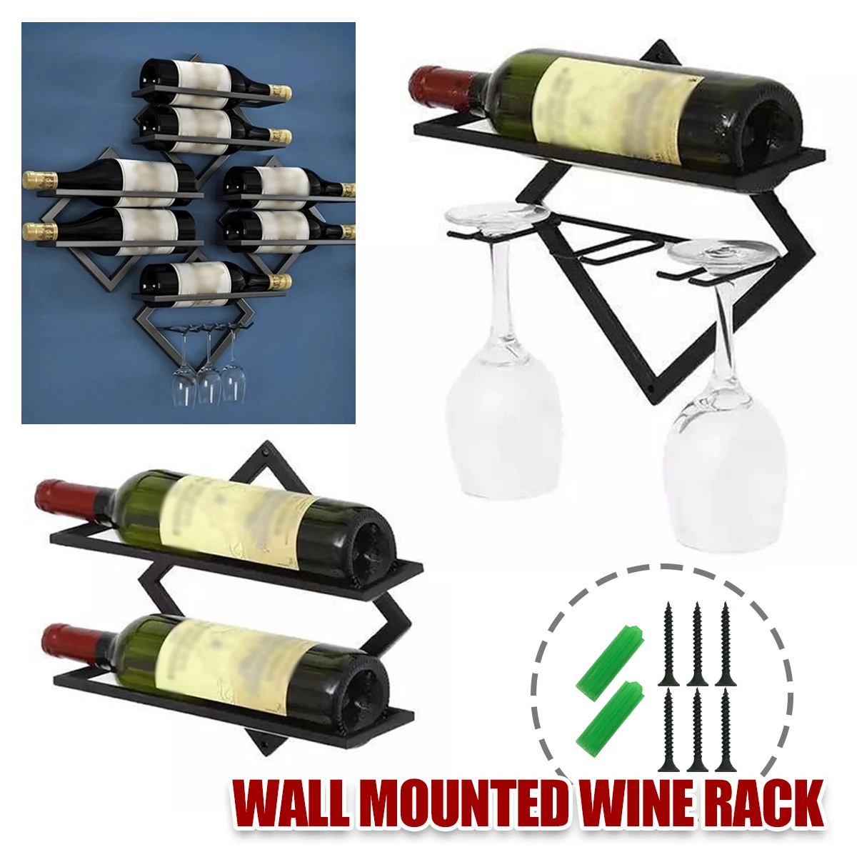 

Metal Wine Bottle Wrought Iron Wall Rack Wine Rack Creative Wine Glass Rack Rack Bar Counter Wine Rack Wall Hanging Decoration