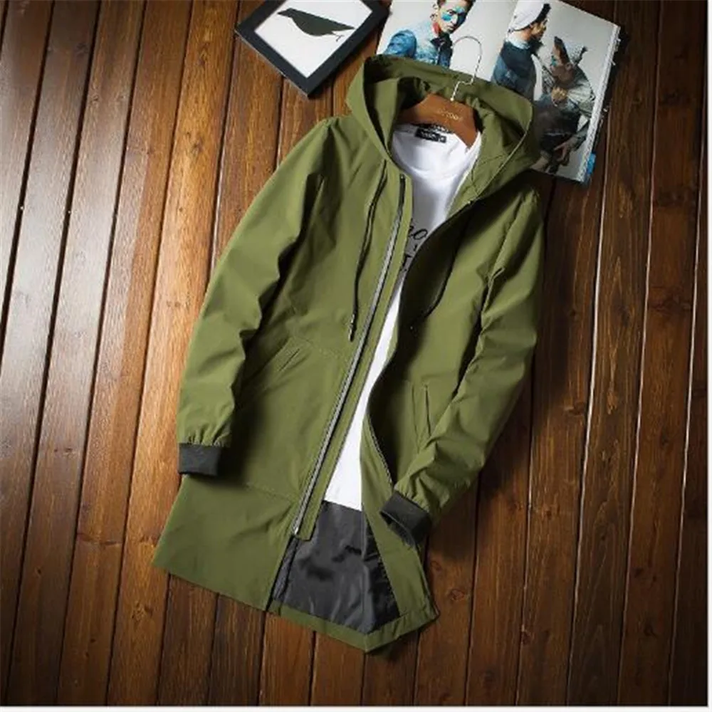 

Мужская ветровка на весну и осень, корейский студенческий тонкий красивый модный плащ, Молодежная куртка средней длины с капюшоном, ветровк...