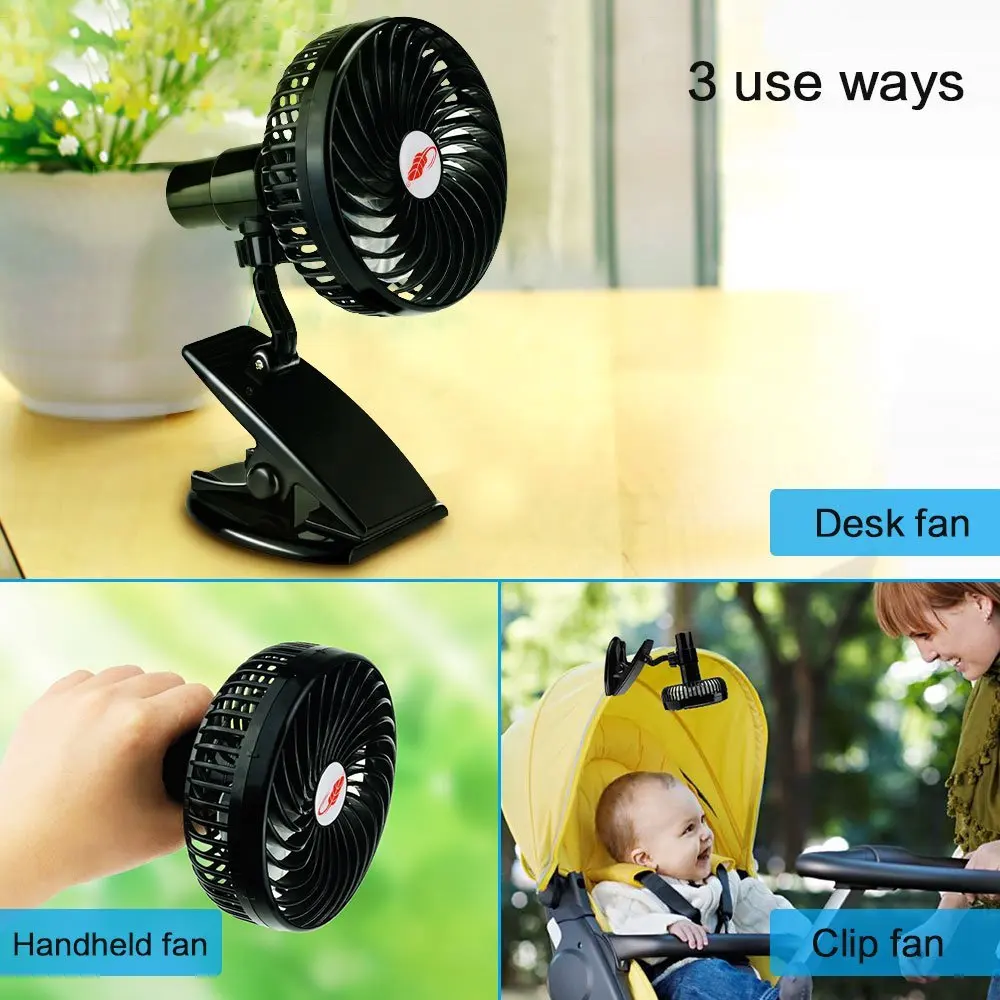 

Mini Mute Clip Fan Rechargeable Silent 4 Blades Baby Stroller Fans Portable Air Cooling 3 Speeds Desk USB Fan with USB Output