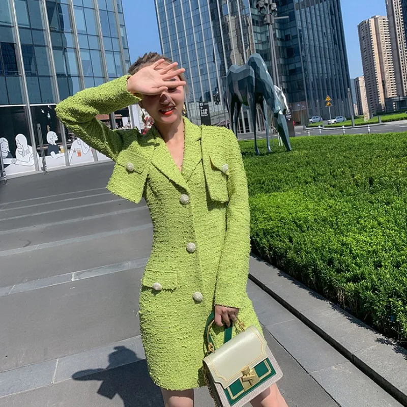 High Quality Women Tweed Two Piece Set Pearls Button Sundress Short Jacket Matching Sets Office Ladies Work Slim Fit Outfits