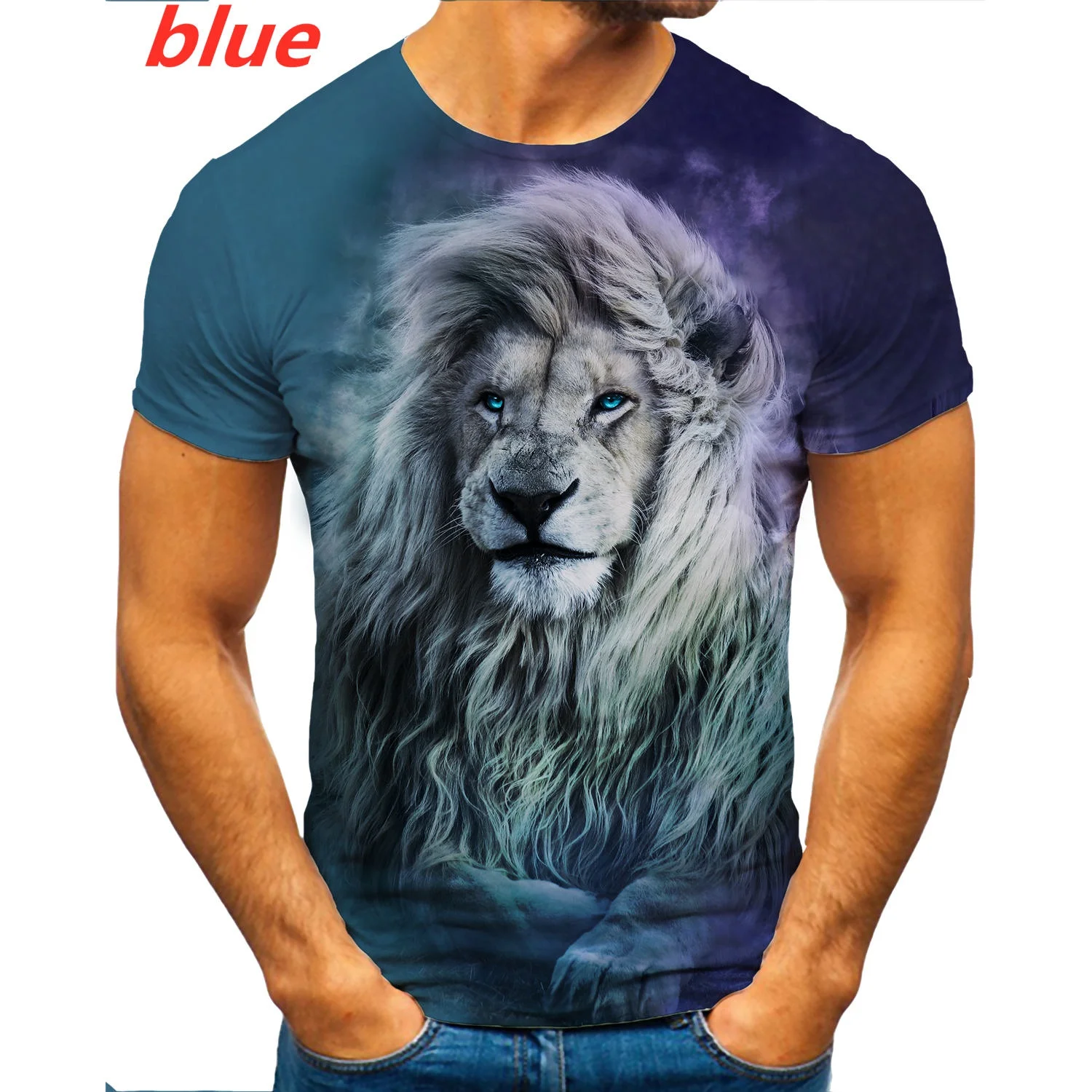 

Newest Fashion Men's 3D Animal Print T-shirt Plus Size Short-sleeved Lion T-shirt