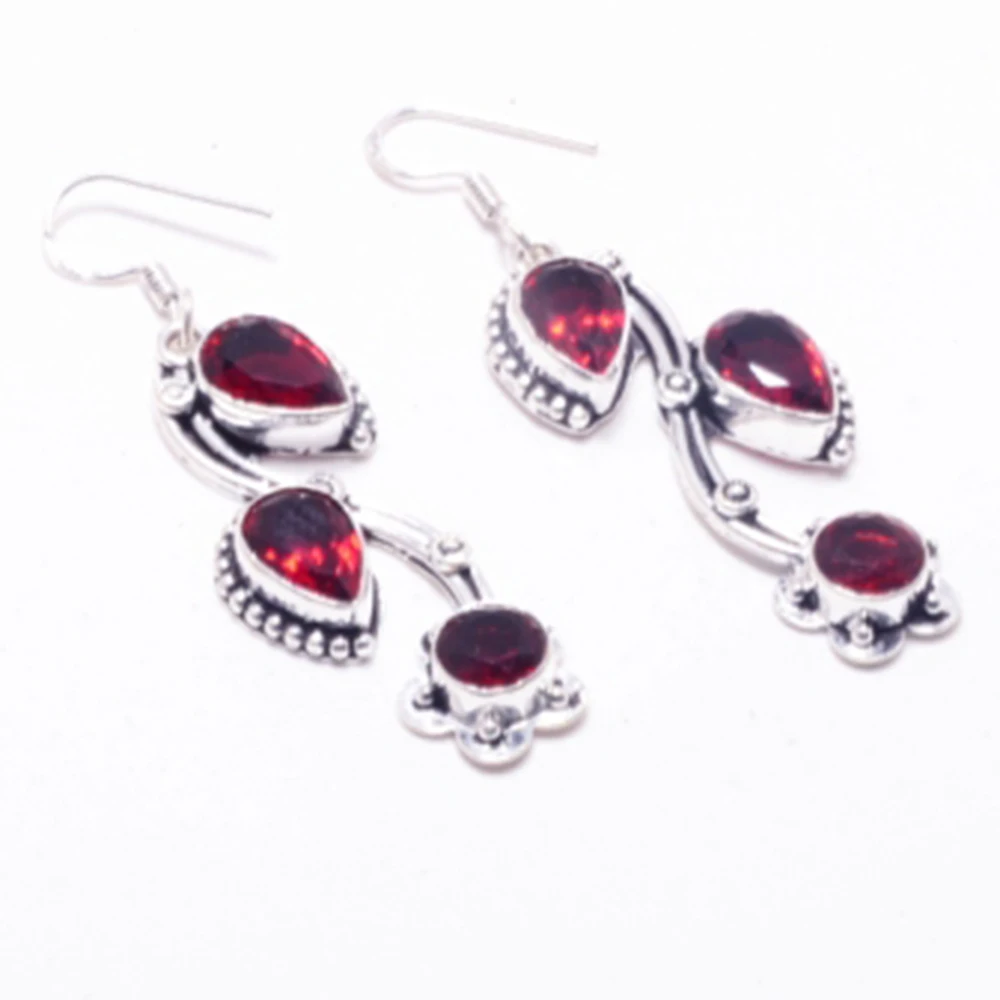 

Garnet Silver Overlay on Copper Earrings, Hand made Women Jewelry Gift , E5125