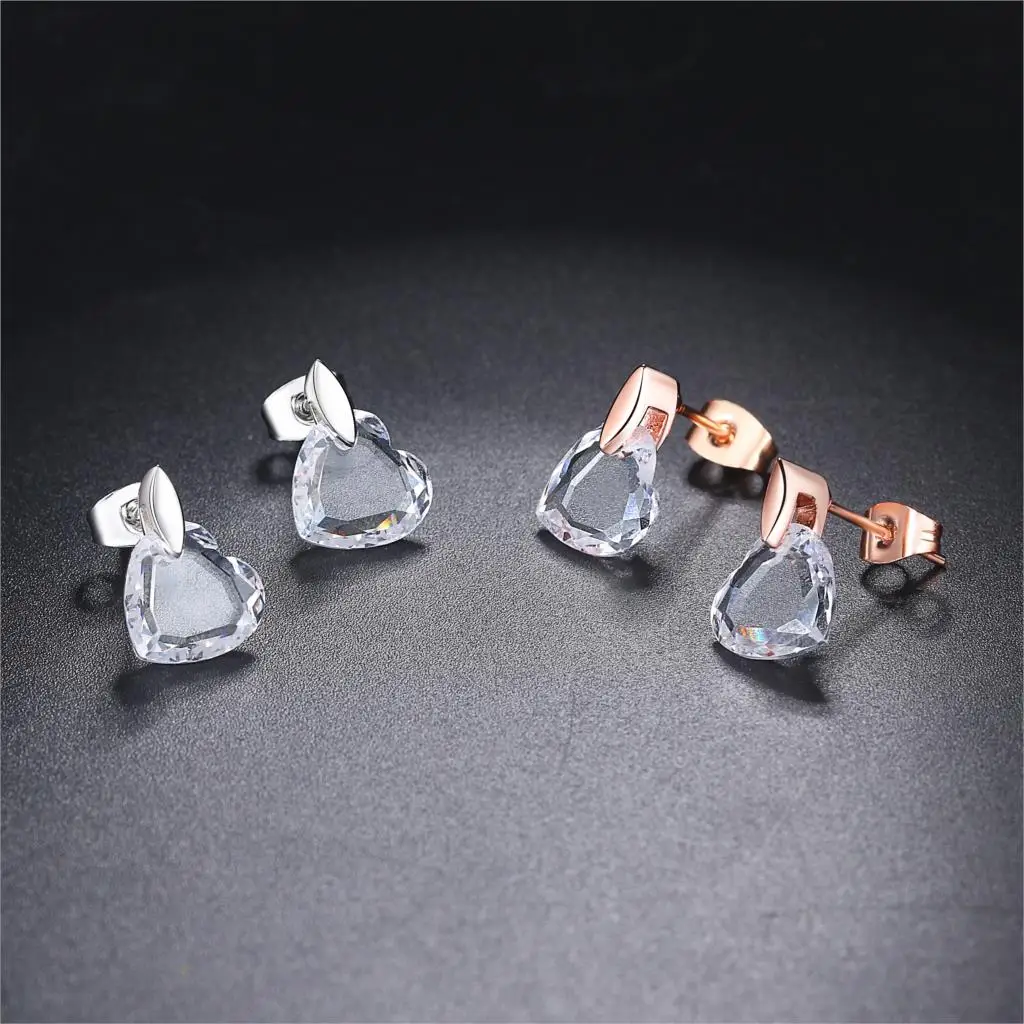 Серьги гвоздики с кристаллами в форме сердца цвета розового золота|stud earrings rose