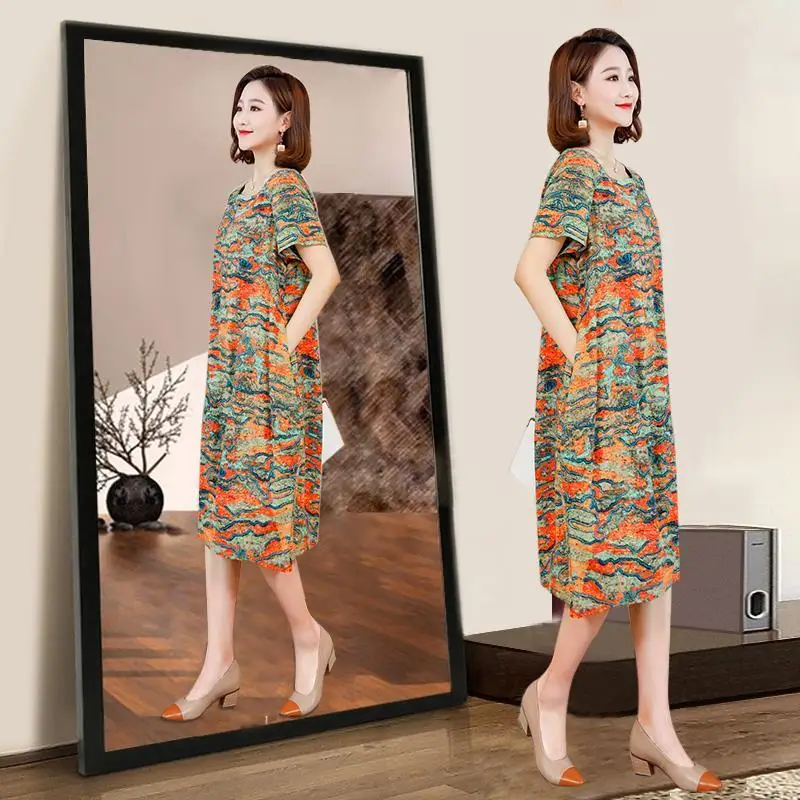 Женское платье с коротким рукавом свободное Повседневное принтом модель S108