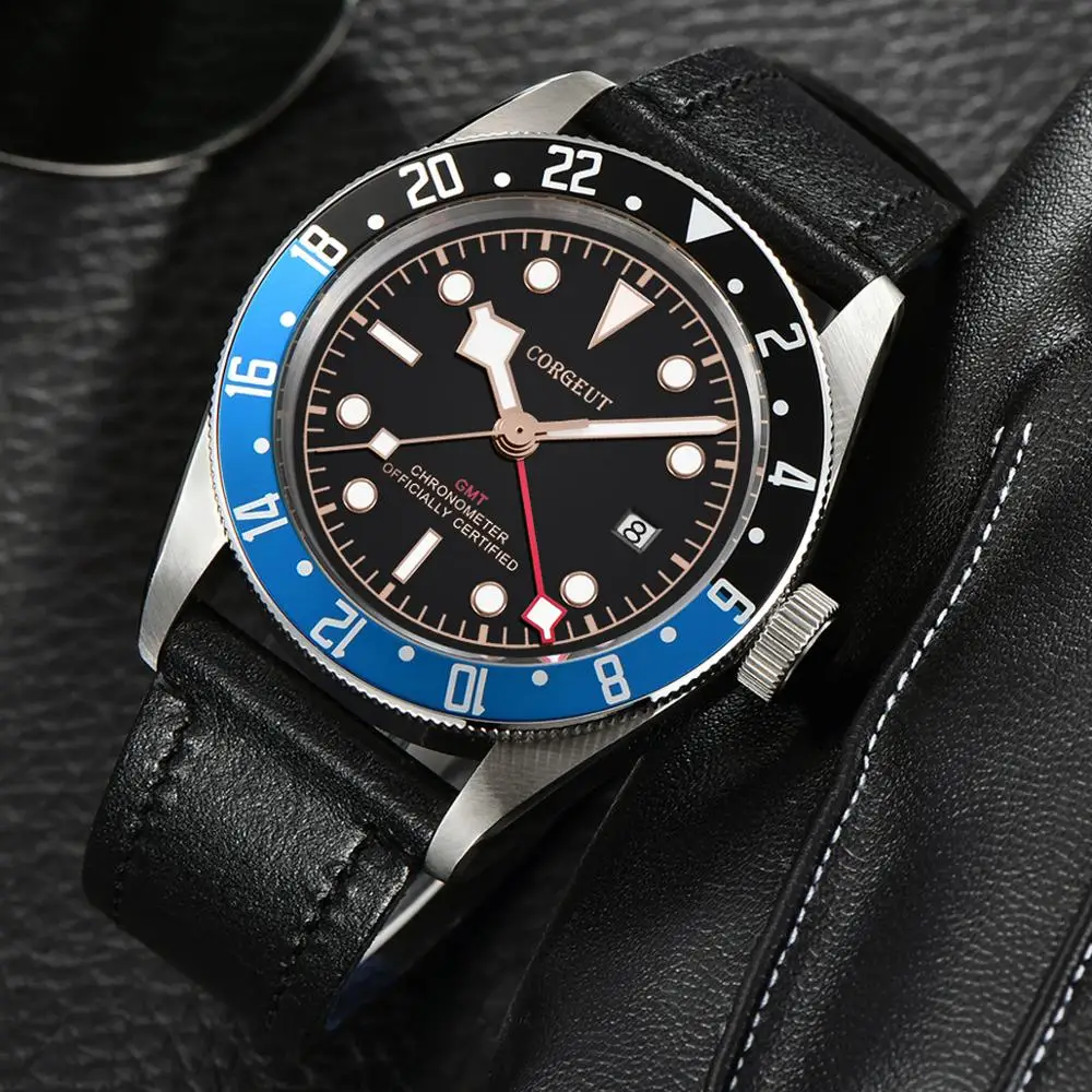 Corgeut 41 мм Мужские часы GMT автоматические механические наручные Дата сапфировое