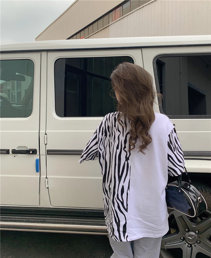 

Korean Patchwork Short Sleeve Oversized Tops Summer Women's Clothing Letter Print Round Neck Loose Plus Size Streetwear T-Shirt