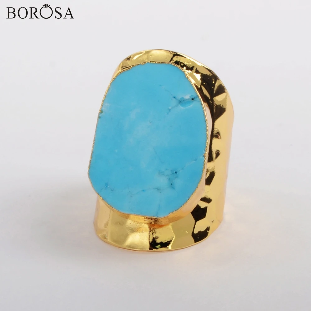 BOROSA 5 шт. модное голубое кольцо Howlite золотое покрытие свободная форма бриллианты