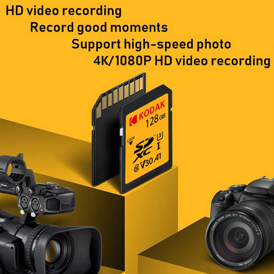 Карта памяти KODAK высокоскоростная карта SDHC/SDXC SD U1 U3 32 Гб 64 128 ГБ 256 512 SD-карта для