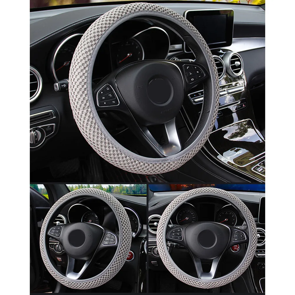 

1 Pc Steering Wheel Cover 14-15 Inch Anti Slip Breathable Elastic Gray