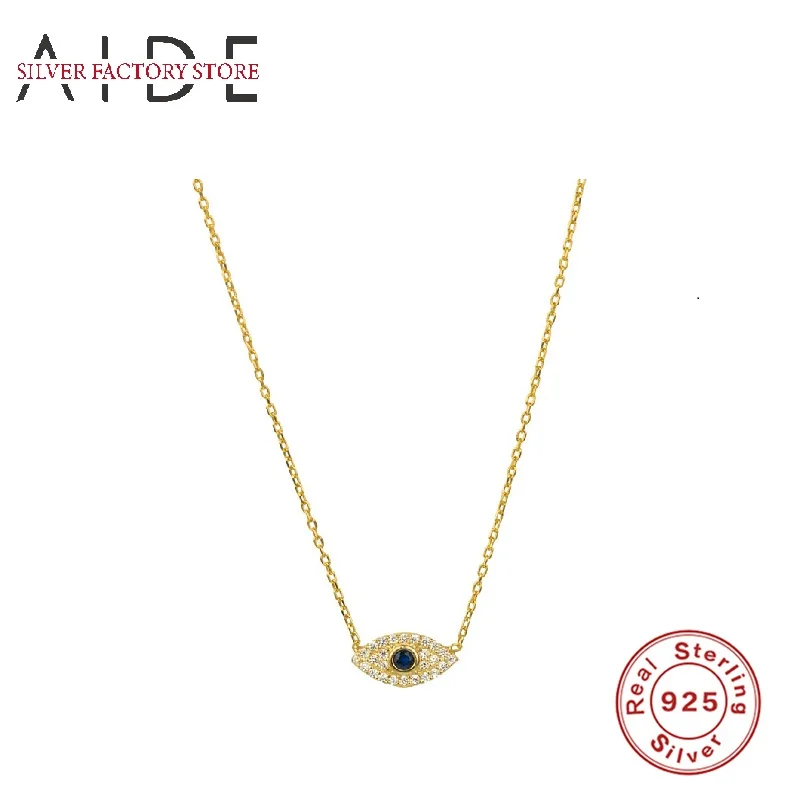 

AIDE INS Zircon Eye Pendant Necklace For Women Bohemian Eyes Clavicle Chain 925 Sterling Silver Collares Fine Jewelry collier