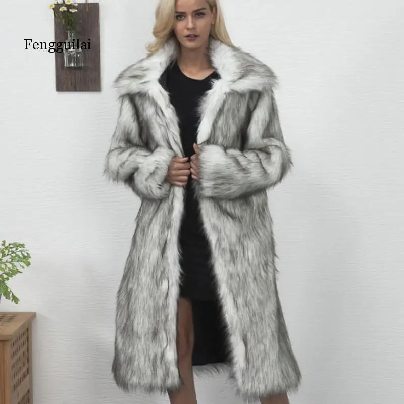 Зимнее модное утепленное пальто из искусственного лисьего меха Женские для